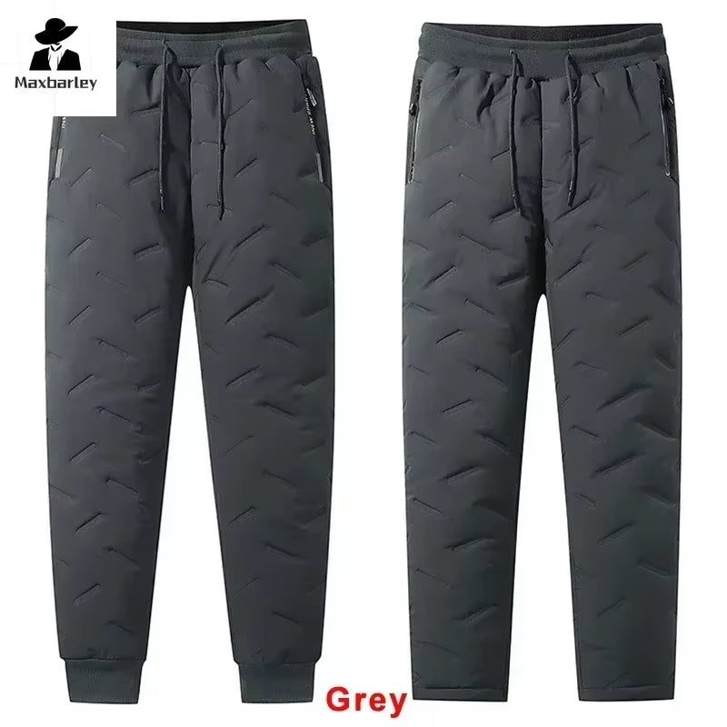 Stay Warm and Stylish: Men's Winter Down Cotton Jogger Pants with Waterproof Zipper Pockets