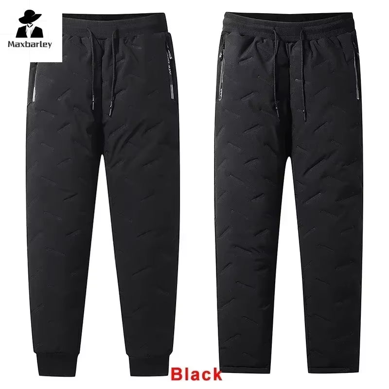 Stay Warm and Stylish: Men's Winter Down Cotton Jogger Pants with Waterproof Zipper Pockets