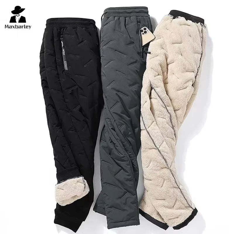 Stay Warm and Stylish: Men's Winter Down Cotton Jogger Pants with Waterproof Zipper Pockets