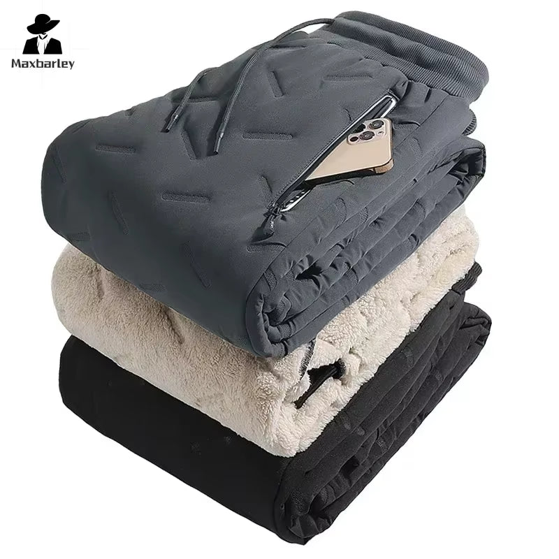 Stay Warm and Stylish: Men's Winter Down Cotton Jogger Pants with Waterproof Zipper Pockets